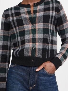 Vince Plaid Cashmere Cardigan Button Up Sweater Size L